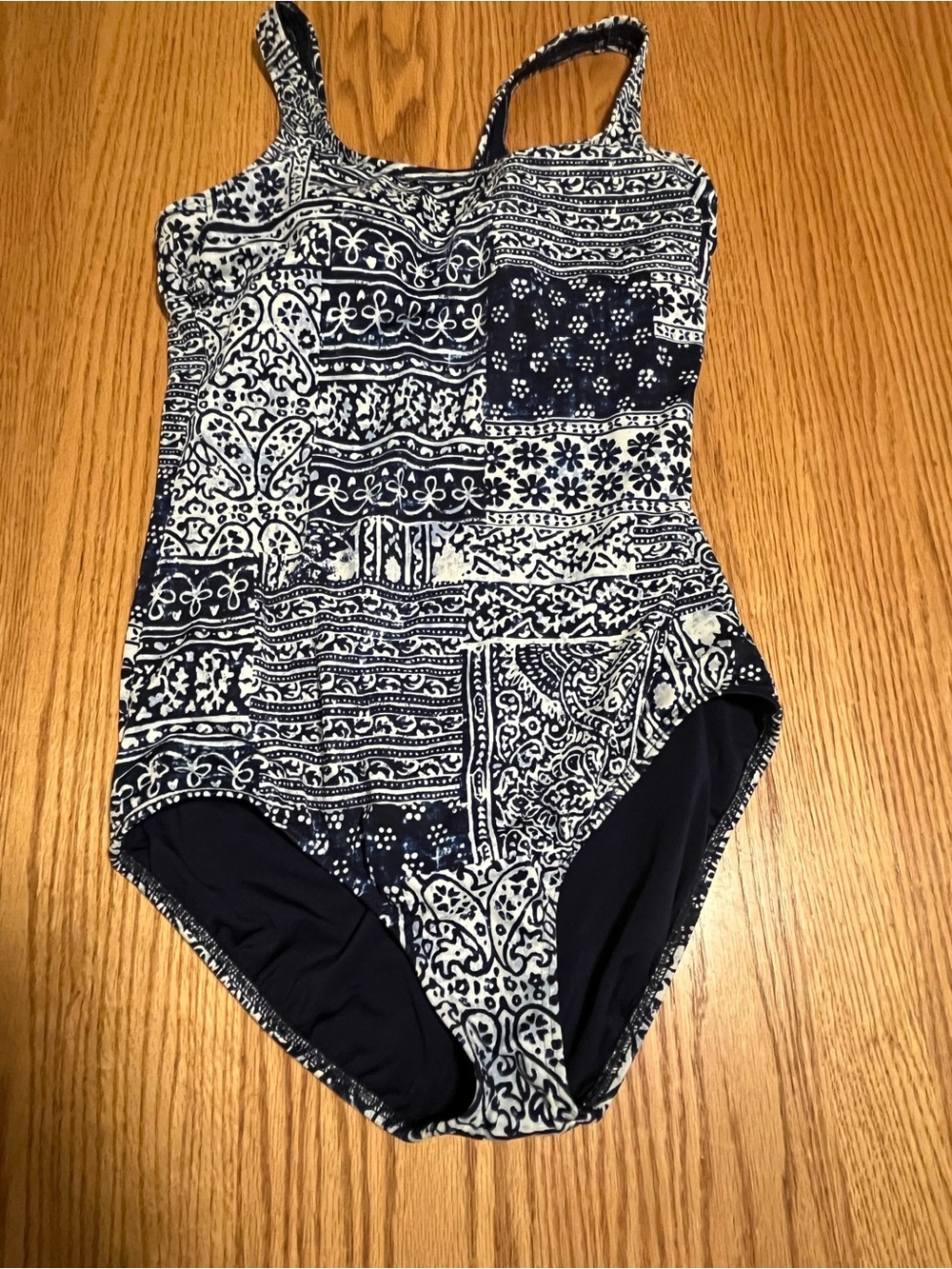 Lands End One Piece Ladies Womans Blue White Bathing Swim Suit 12L